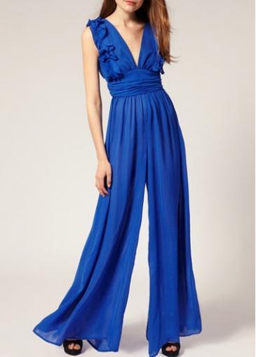 Rosewe Sparkle Blue V Neck Sleeveless Jumpsuit For Lady