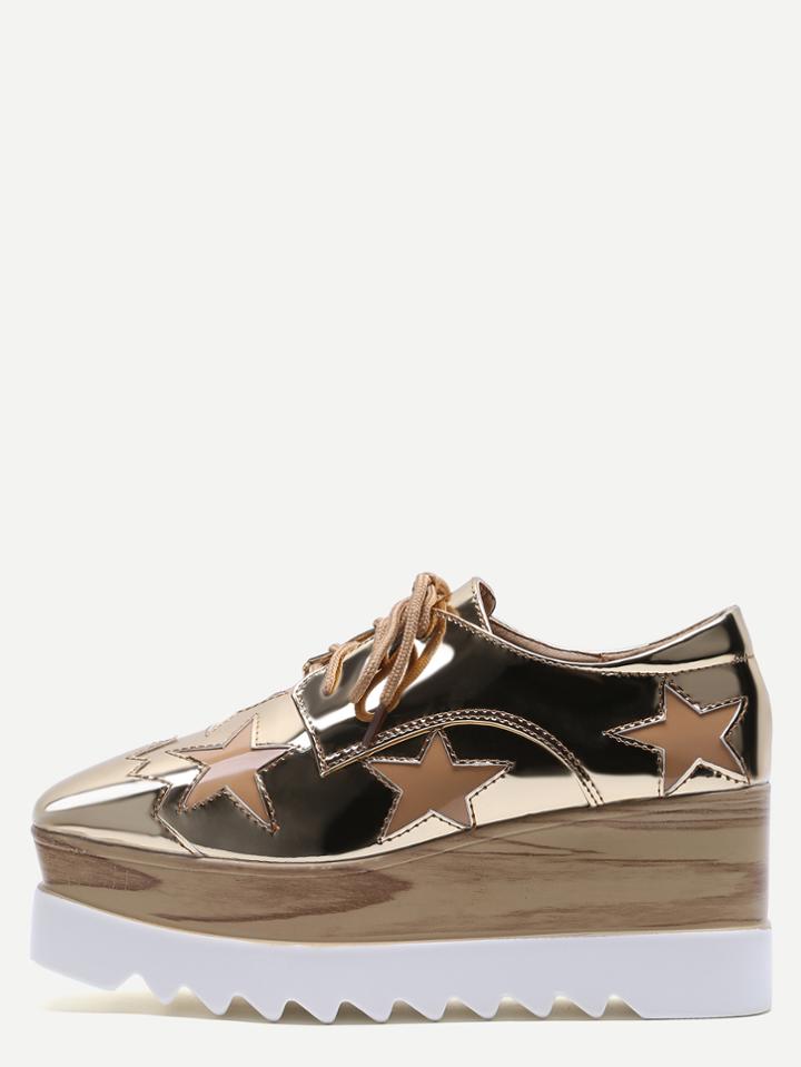 Shein Gold Star Patch Patent Leather Platform Shoes