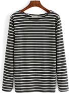 Shein Grey White Elbow Patch Striped T-shirt