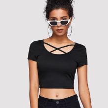 Shein Criss Cross Crop Plain Top