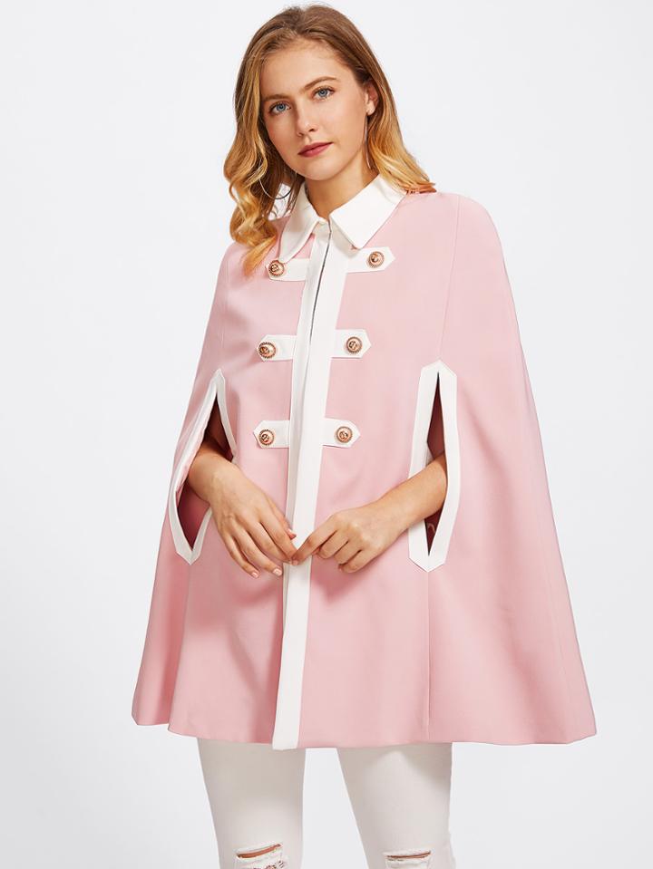 Shein Pearl Embellished Contrast Trim Ponchos