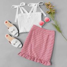 Shein Knot Shoulder Pleated Top With Skirt