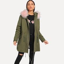 Shein Drawstring Detail Faux Fur Insert Parka Coat