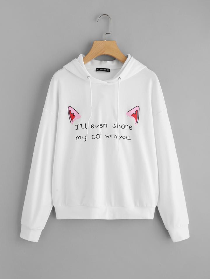 Shein Drop Shoulder Cartoon Print Grommet Hoodie