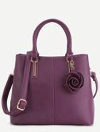 Shein Purple Pu Floral Trim Handbag With Strap