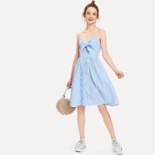 Shein Cut Out Knot Button Button Up Pinstripe Cami Dress