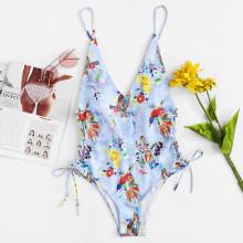 Shein Bird Print Tie Side Swimsuit