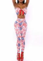 Rosewe Chic Print Design Bow Decorated Two Pieces Jumpsuit