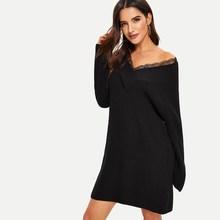 Shein Lace Insert Neck Wrap Knit Dress