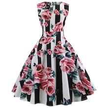 Shein 50s Floral And Striped Print Flared Dress