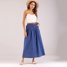 Shein Solid Belt Button Front Skirt