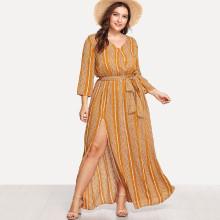 Shein Plus High Split Striped Wrap Dress