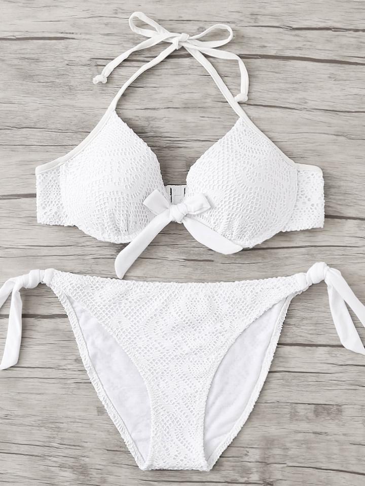 Shein Knot Front Lace Overlay Bikini Set