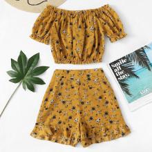 Shein Off Shoulder Floral Top With Shorts