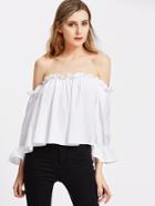 Shein Ruffle Shoulder And Cuff Button Back Flowy Top