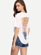 Shein White Ripped Back High-low T-shirt