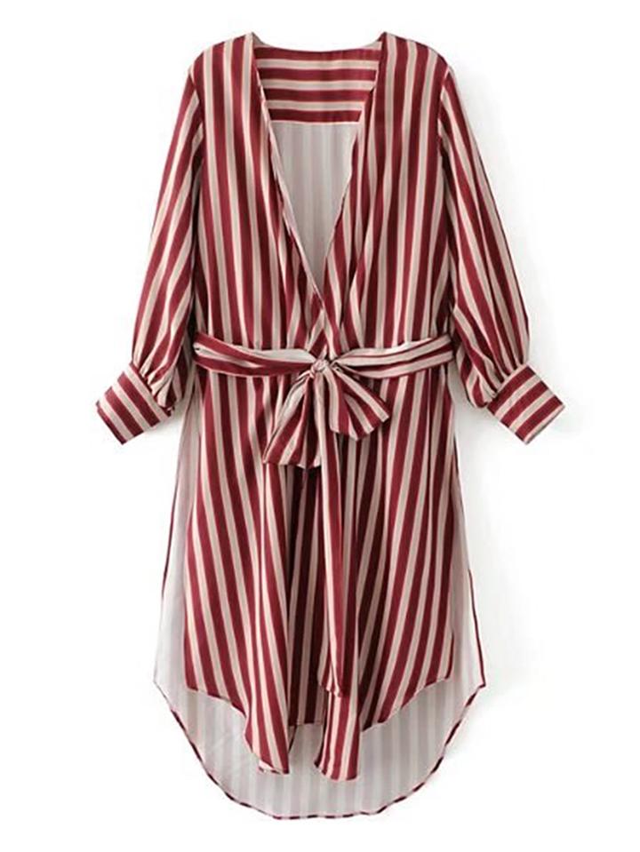 Shein Tie Waist High Split Side High Low Blouse