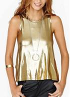 Rosewe Fine Quality High Low Hem Round Neck Tees Gold