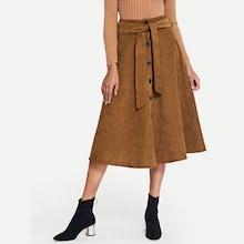 Shein Button Front Belt Corduroy Skirt