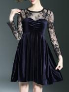 Shein Black Contrast Lace Velvet Dress