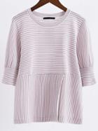 Shein Pink Striped Round Neck Split Front Knitwear