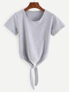 Shein Tie Front Crop T-shirt - Grey