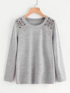 Shein Studs Beading Detail Marled Tshirt