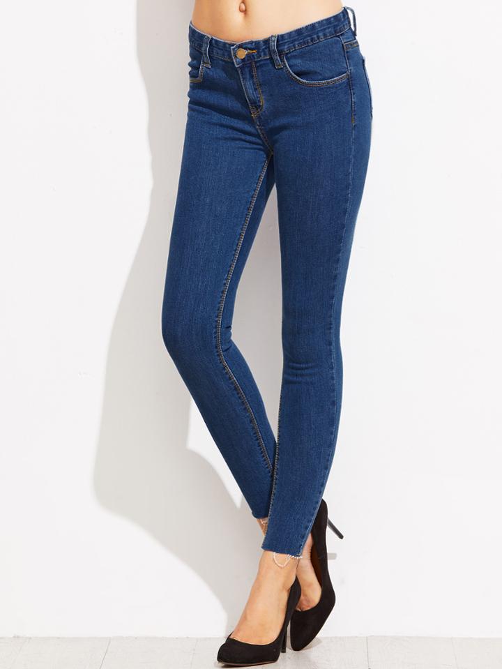 Shein Blue Raw Hem Skinny Jeans