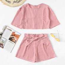 Shein Zip Up Back Top With Belted Shorts