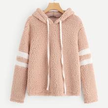 Shein Striped Sleeve Teddy Hoodie