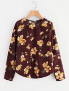 Shein Buttoned Keyhole Back Floral Cord Top