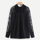 Shein Mesh Yoke Solid Longline Hoodie
