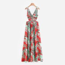 Shein Foliage Print Slit Hem Dress
