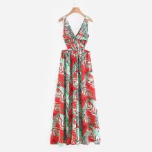 Shein Foliage Print Slit Hem Dress