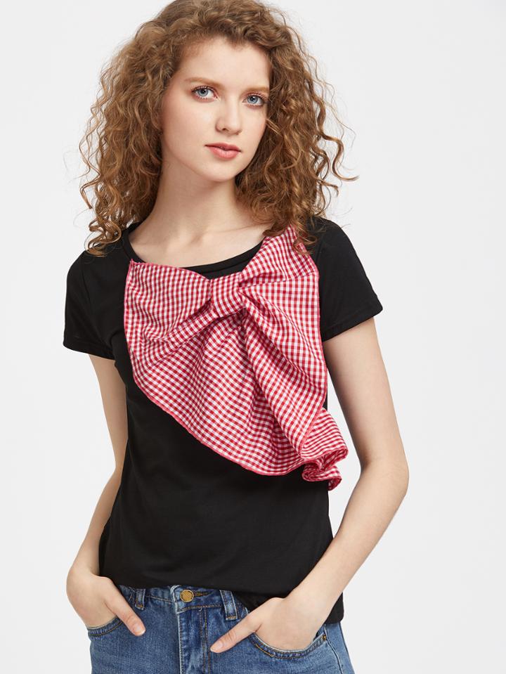 Shein Gingham Bow Tie Detailed Tee