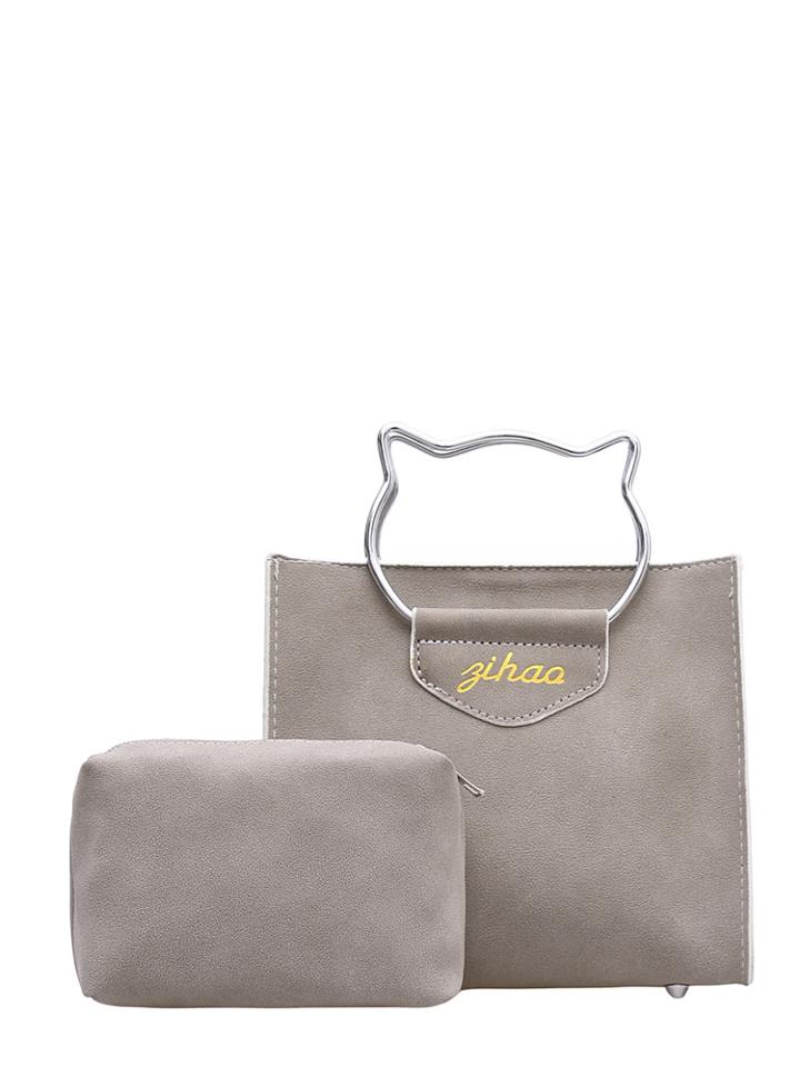 Shein Cat Ear Handle Pu Shoulder Bag With Clutch