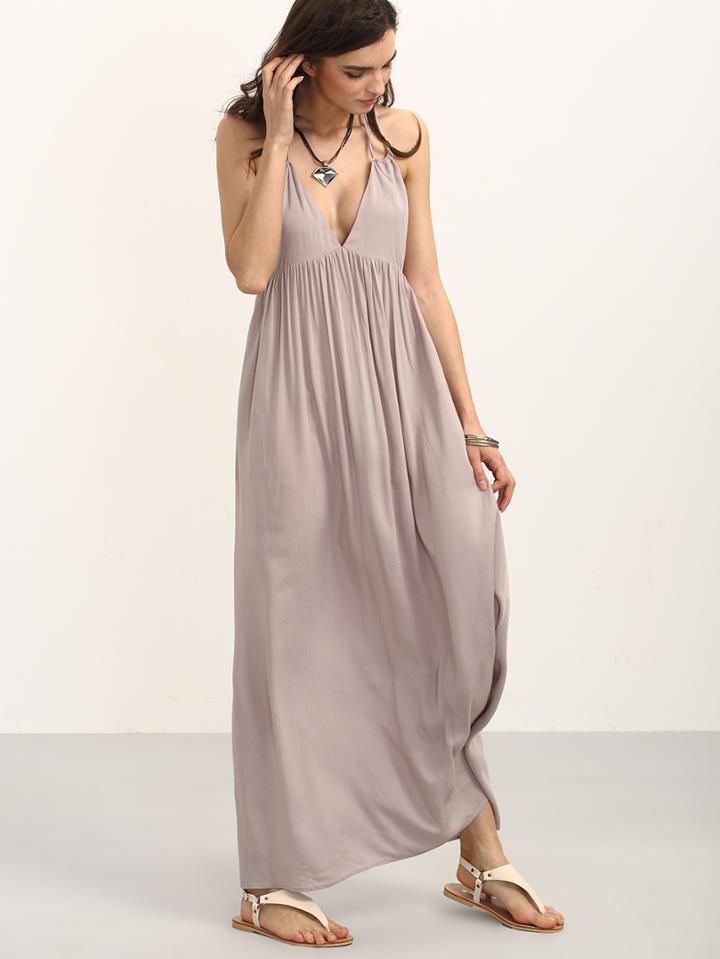 Shein Apricot V Neck Backless Dress