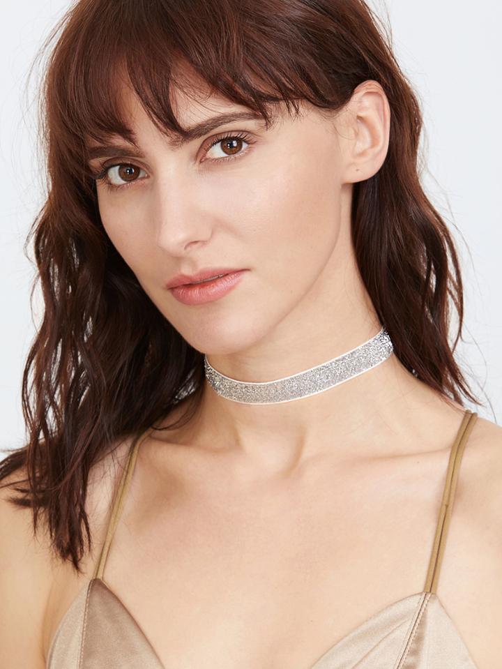 Shein Silver Glitter Sequin Choker Necklace