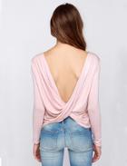 Shein Pink Long Sleeve Backless T-shirt