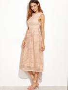 Shein Pink Hollow Out Flare Sleeveless Dress