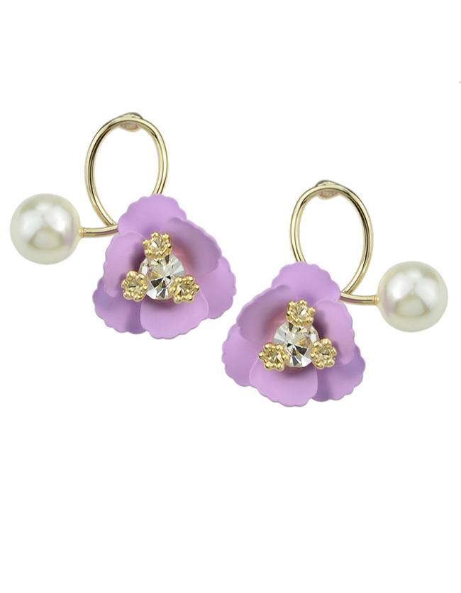 Shein Purple Flower Pearl Small Stud Earrings