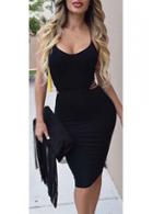 Rosewe Hollow Waist Scoop Neck Spaghetti Strap Dress