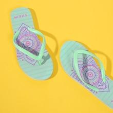 Shein Star And Striped Print Flip Flops