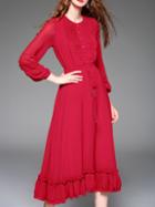 Shein Red Pleated Drawstring A-line Dress