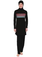 Shein Striped Print Hooded Full Coverage Modest Swimwear