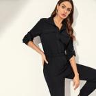 Shein Rolled Tab Sleeve Shirt Jumpsuit