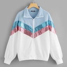 Shein Cut And Sew Contrast Sequin Jacket