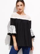 Shein Contrast Eyelet Yoke And Ruffle Sleeve Top