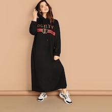 Shein Plus Drop Shoulder Graphic Hoodie Dress