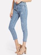 Shein Raw Hem Faux Pearl Jeans